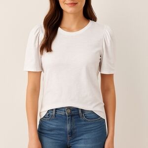 LOFT White Puff Sleeve Fitted Blouse
